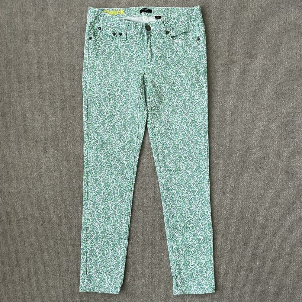 J Crew Jeans Womens 24 Green Purple Floral Toothpick Skinny Stretch Denim Pants